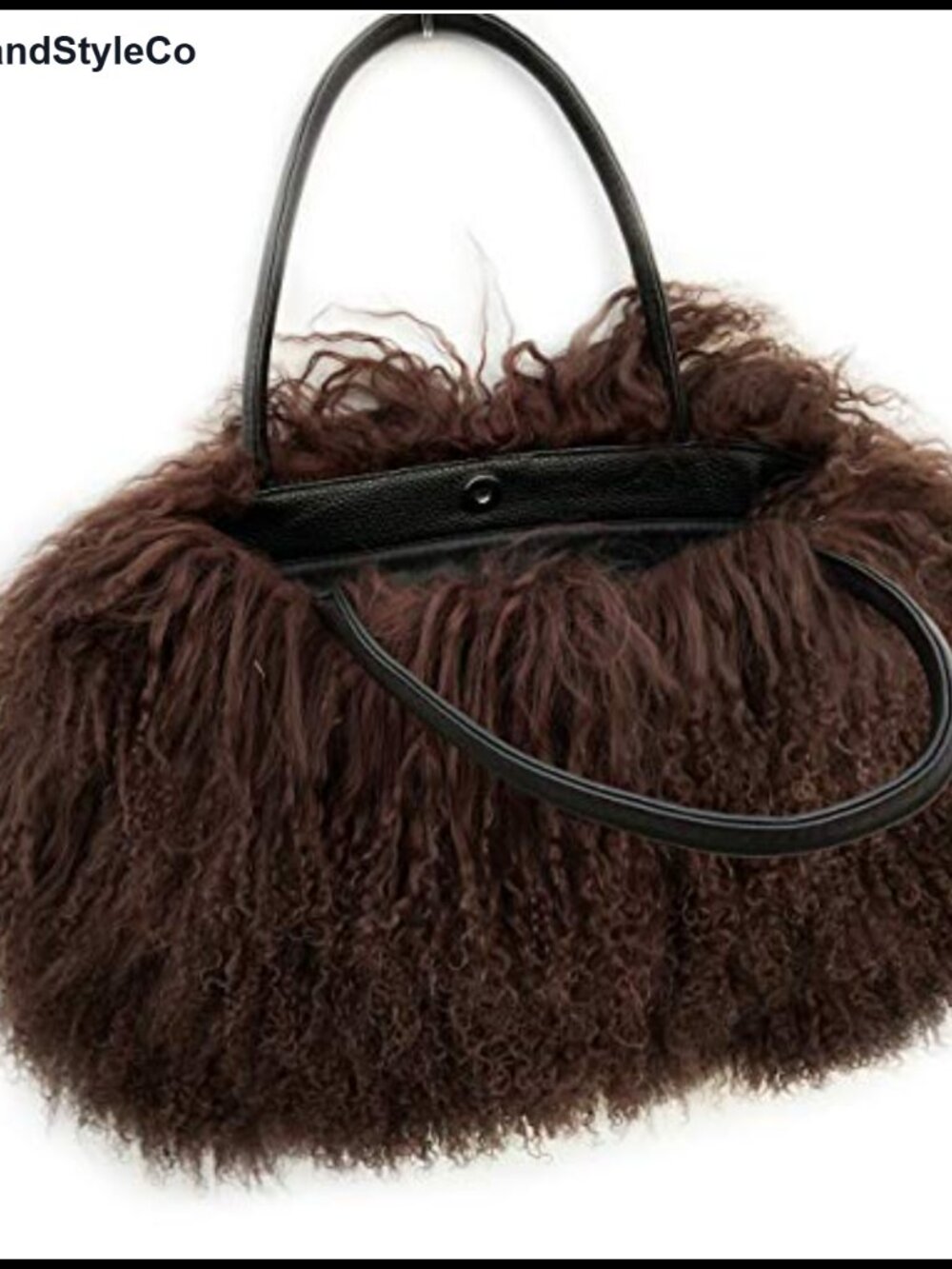Real Mongolian Lamb Fur Purse with Genuine Leather Handles